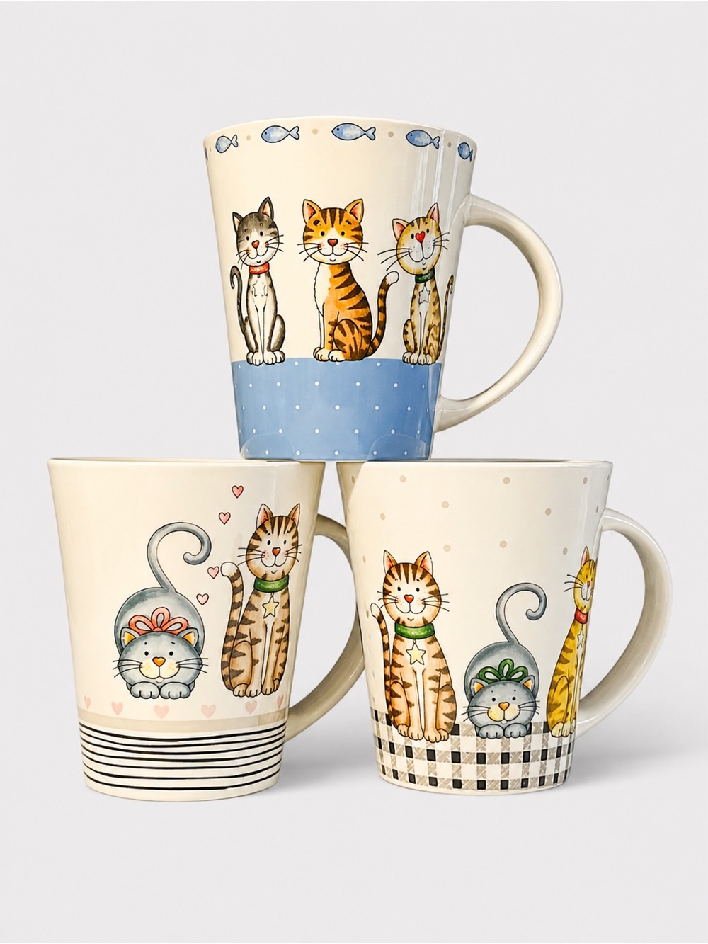 Casa Signature Cat Mugs Set of 3 Whimsical Kitty Coffee Cups